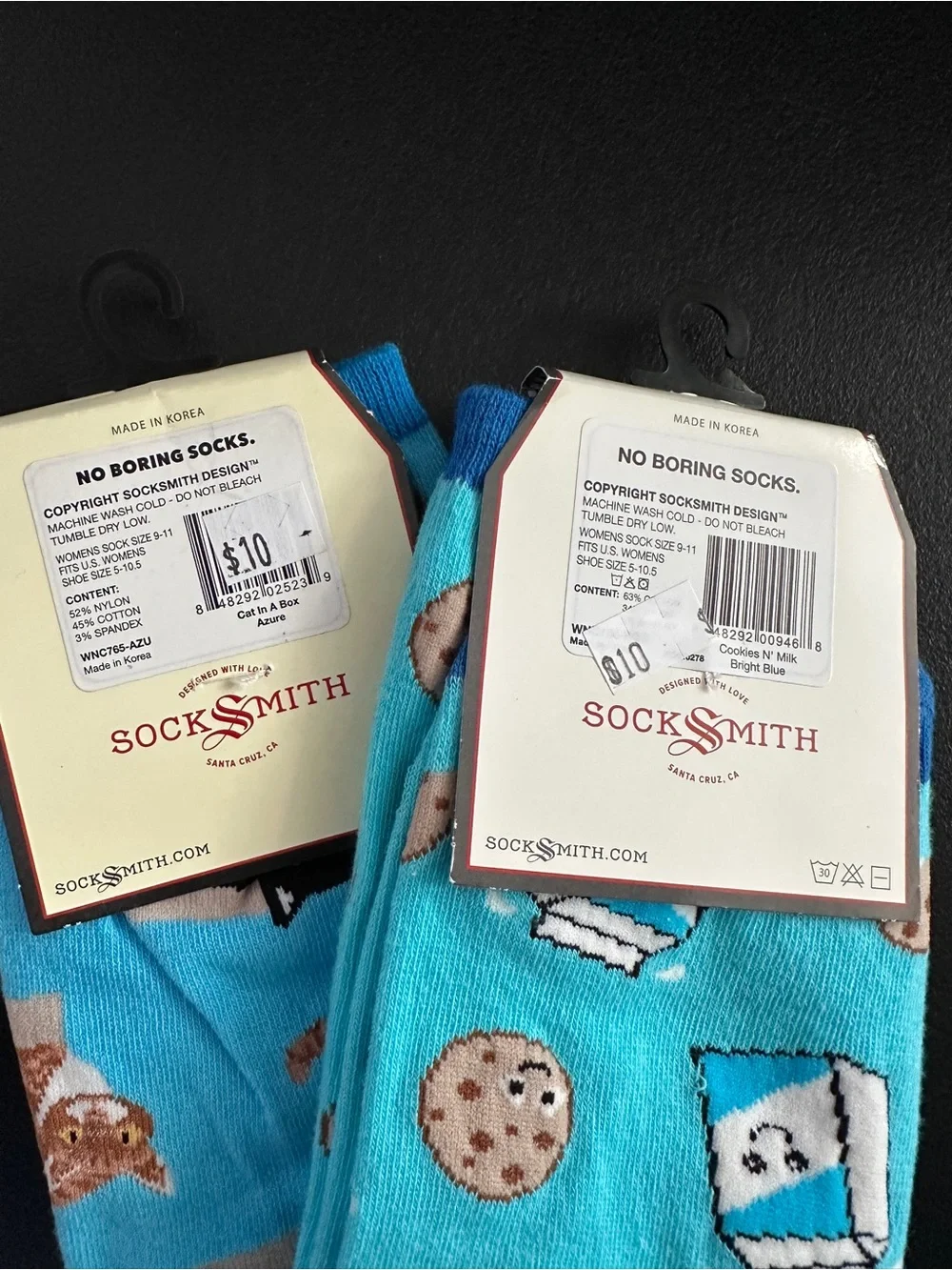 Women’s Novelty Socks 2 pair Lot- Milk & Cookies and Cats in boxes